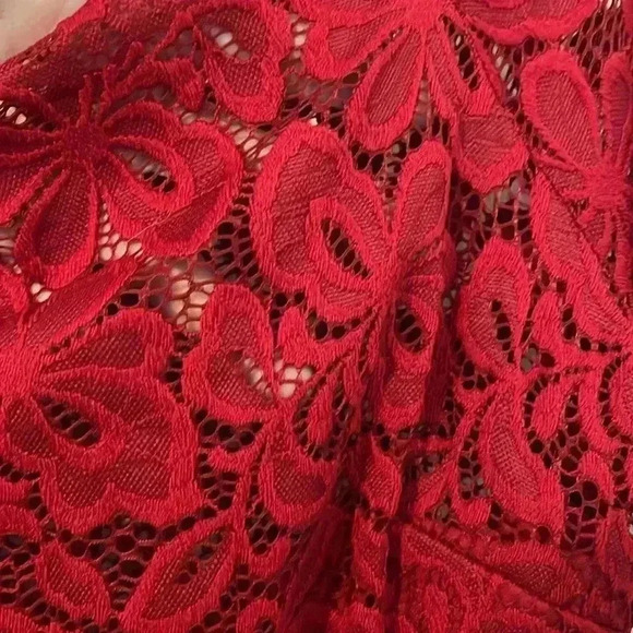 Miss May Lace Top Off Shoulder - A-line Dress - Holiday Red- Medium - Picture 5 of 6